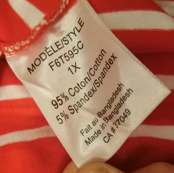 Claire France Tee Red & white stripes Plus Size 1X - Picture 7 of 7